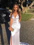 V Neck Backless Mermaid White Prom Dresses LBQ1523